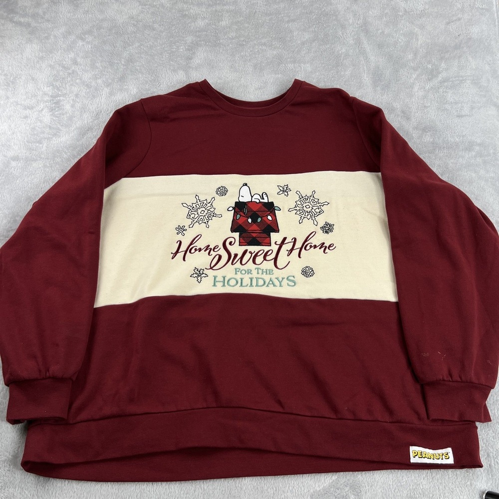 BoxLunch Peanuts Snoopy Home Sweet Home Holidays Sweatshirt Womens 4X Maroon